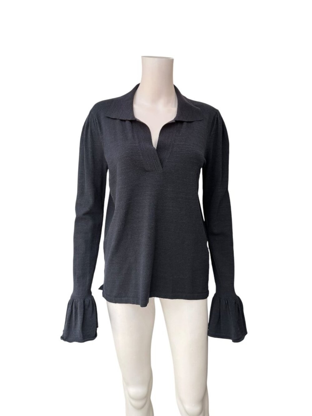 CO Black Collared Ruffle Silk Blouse Top size Medium